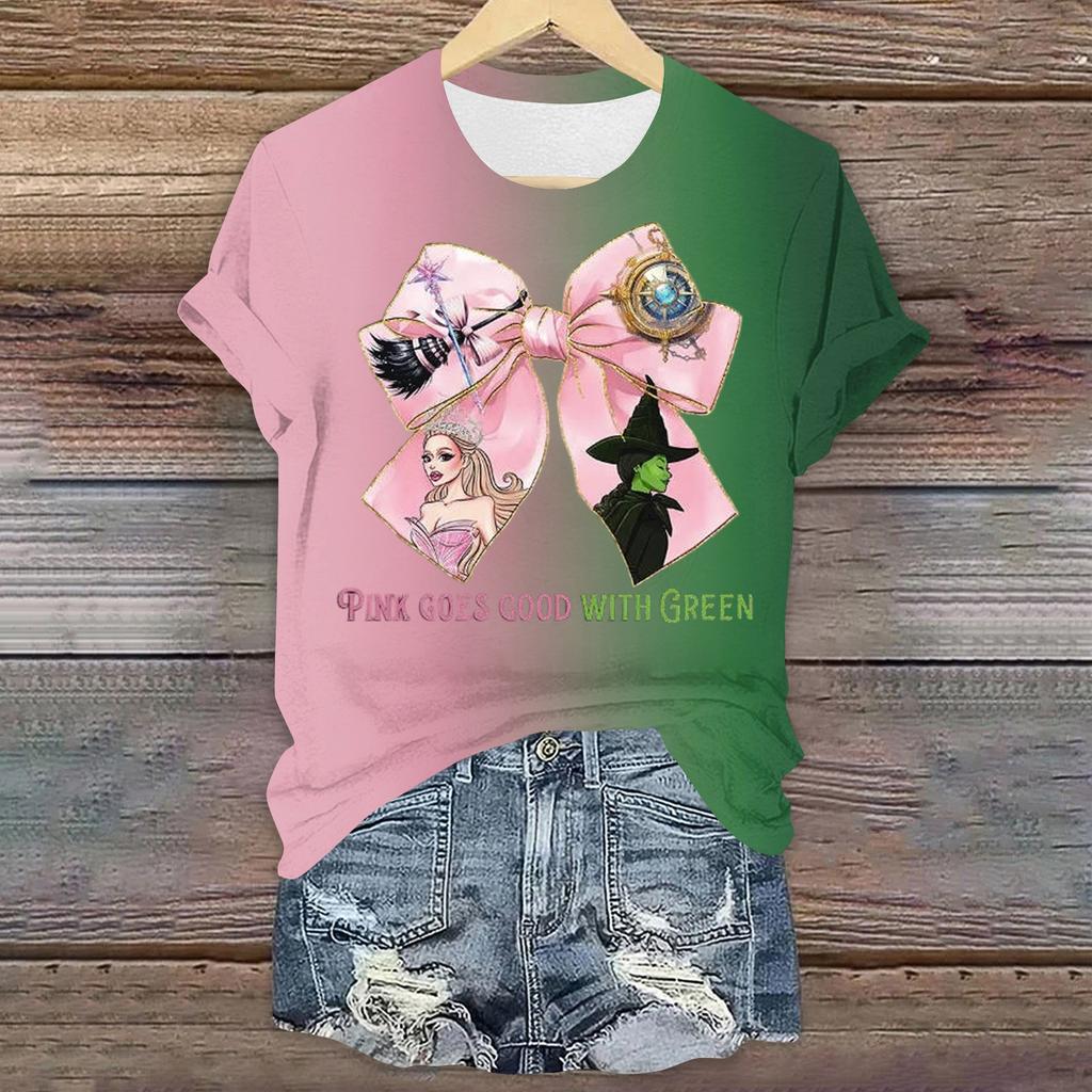 Women's Casual Printed T-shirt Round Neck Pullover Short Sleeve Top