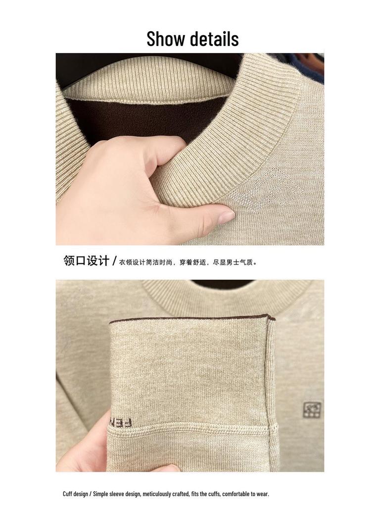 Men's Half-High Collar Jacquard Sweater with Velvet Lining - Warm, Skin-Friendly Knit Base Layer for Fall/Winter