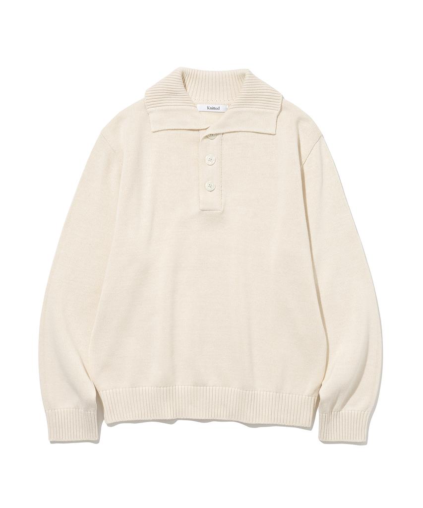 KNITTED Cotton Button Collar Knit Oatmeal
