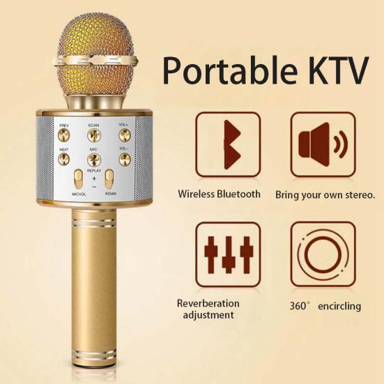 Bluetooth Drahtloser Karaoke Musikplayer Aufnahme Mikrofon Telefon KTV MIC Lautsprecher