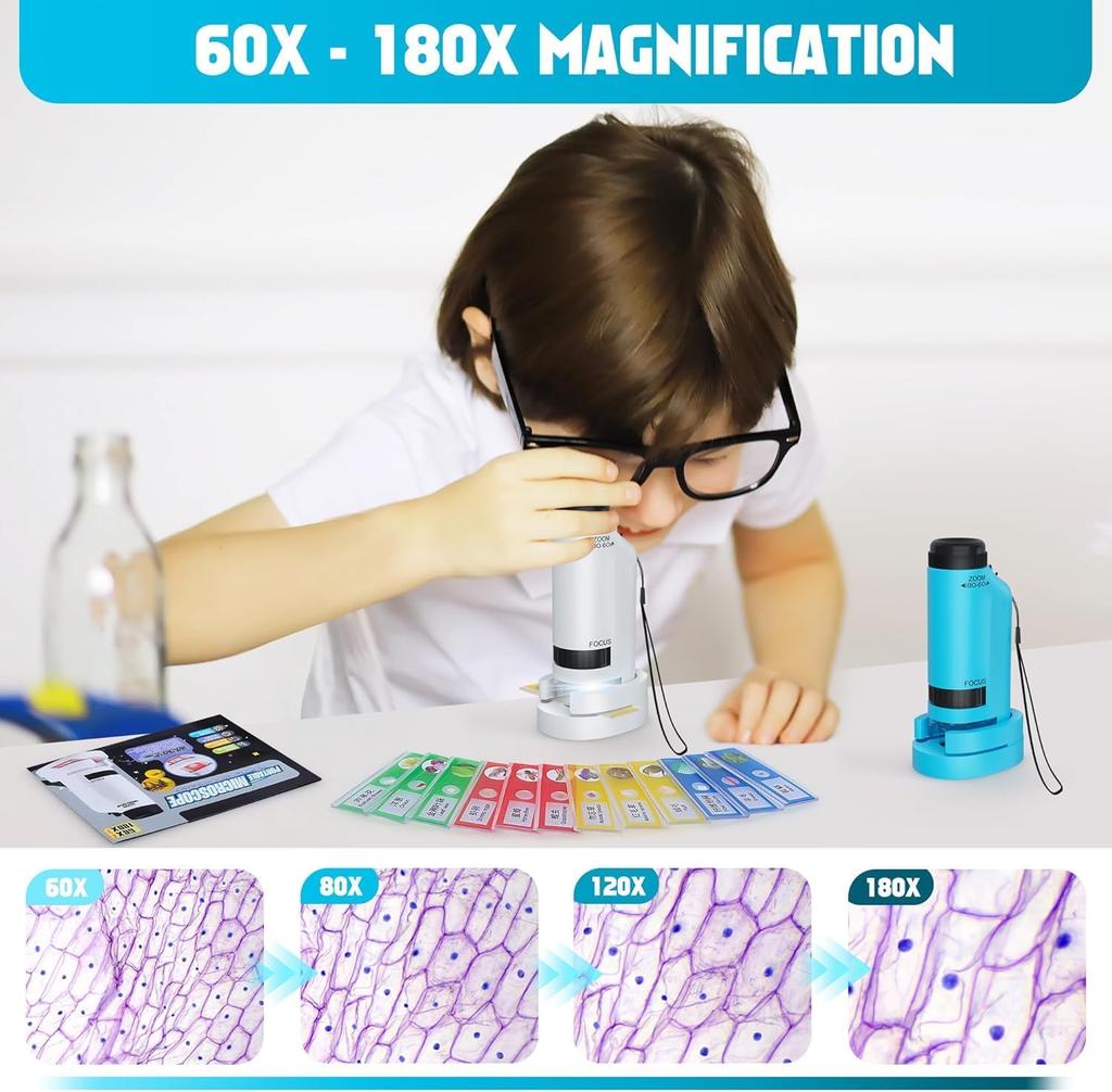 60-120x Mini Handheld Microscope Kit Pocket Microscope With LED Light Home School Biological Science Educational for Children