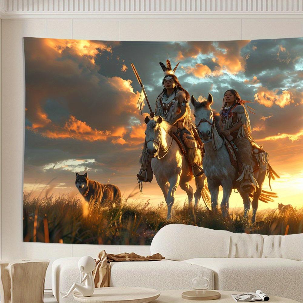 Glam Style Polyester Tapestry Aboriginal Women Traditional Clothing Horse Pattern, Bedroom Office Home Decor Tapestry 100X70CM