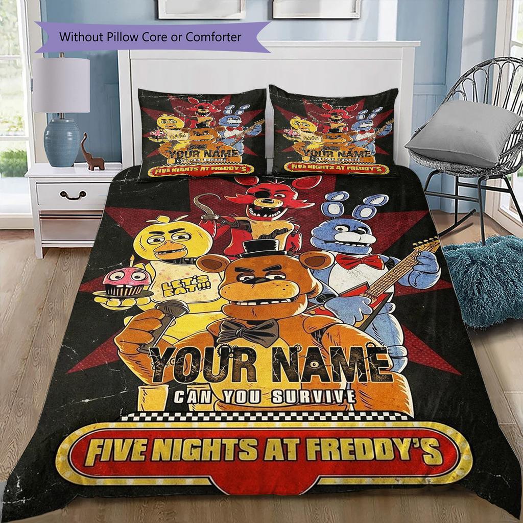 Fnaf Celebration Custom Name Pattern Bedding Quilt Set Quilt Cover Pillowcase Home Birthday Gift(1 * Duvet Cover + 2 * Pillowcase, Without Core)