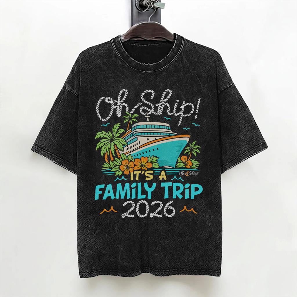 2026 Matching Family Cruise T Shirt Washed Short Sleeve TShirts Men Women Streetwear Graphic Printed Tee Shirt