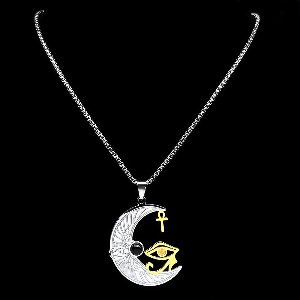 Ägyptische Göttin Isis Auge des Horus Ankh Kreuz Anhänger Halskette für Damen Herren Edelstahl Gold Silber Farbe Kette Schmuck