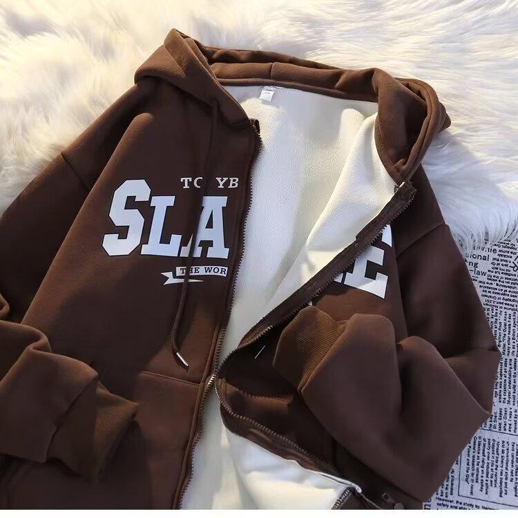 Men's 2024 Heavyweight Fleece-Lined Cardigan Hoodie - Trendy American Style Zipper Jacket for Spring & Autumn