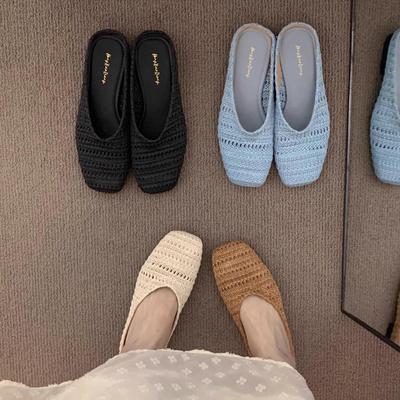 Women's Woven Breathable Outdoor Summer Slip-on Mule Slippers - Flat Bottom, Closed Toe, Hollow Design (2025)