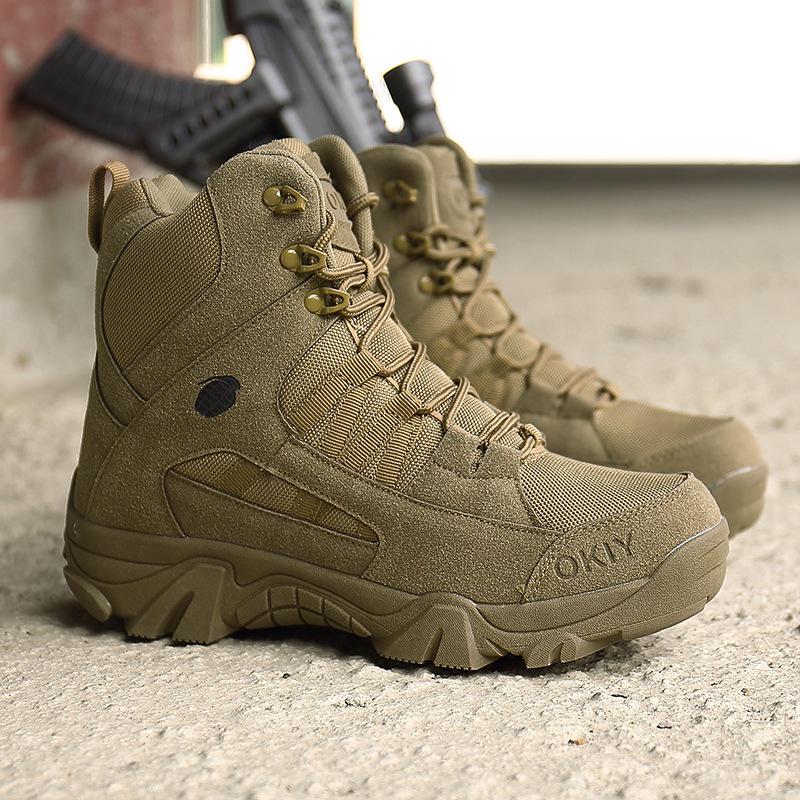 Men's Plus Size High-Top Outdoor Combat Boots - Non-slip Desert Hiking Shoes