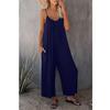 European & American Women's Solid Color Pocket Suspender Jumpsuit