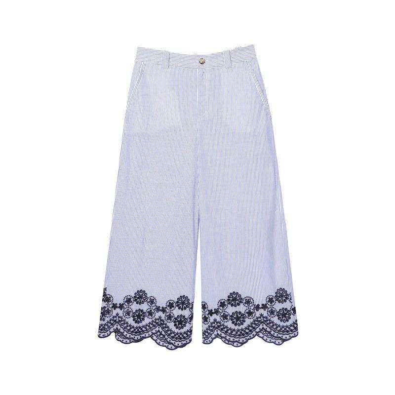 

Kaslead New Women clothes Western Style Embroidery Stripe V-neck Top Trousers 3402932 3399932 Pants L