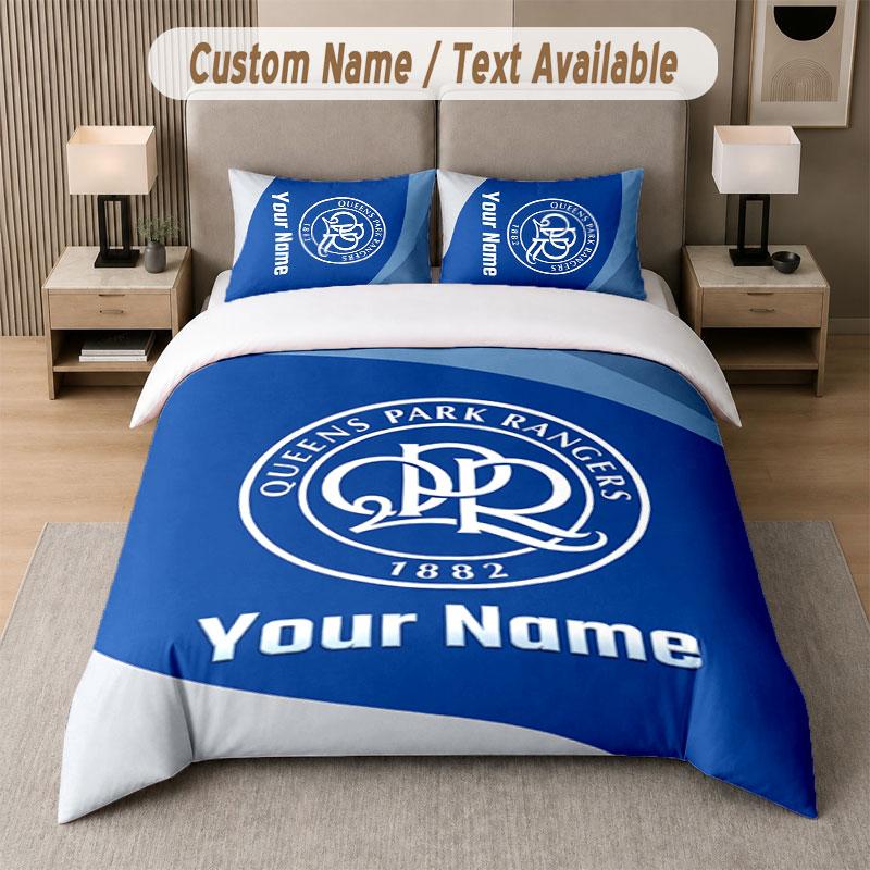 Set Biancheria da Letto Personalizzato Modello Queens Park Rangers FC, Stampa Nome Testo 1 Copripiumino più 2 Federe Tessili per la Casa