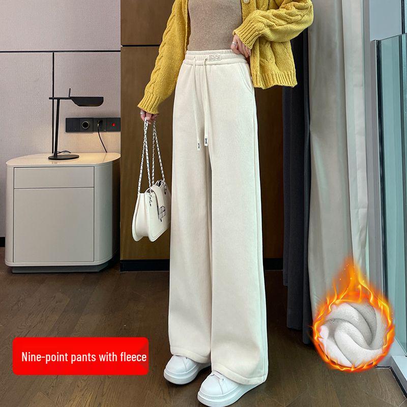European Cotton Velvet Wide-Leg Pants for Women - Thickened, Loose Fit, Straight-Leg, Small Size, Casual, Perfect for Autumn and Winter