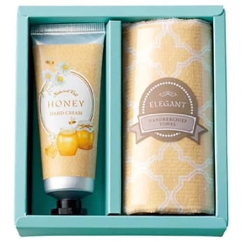 [Set] Handkerchief and Hand Cream Set with Honey. Perfect As a Small Gift, Giveaway, or Prize for Mother's Day, Respect for the Aged Day, Father's Day