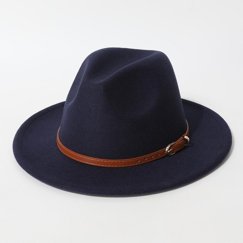 Simple Solid Color Fedora with Belt Buckle, European and American Felt Hat, Parent-child Casual Cowboy Hat, Classic Jazz Hat for Men and Women