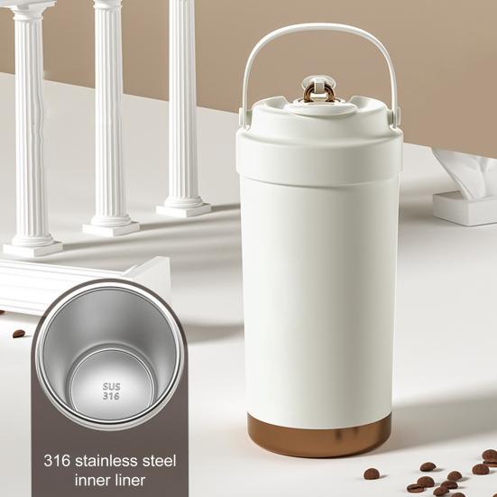 Stainless Steel Coffee Mug Double Wall Insulated Mug 500ml Large Capacity Ceramic Vacuum Flasks Reusable Home Drinkware with Straw