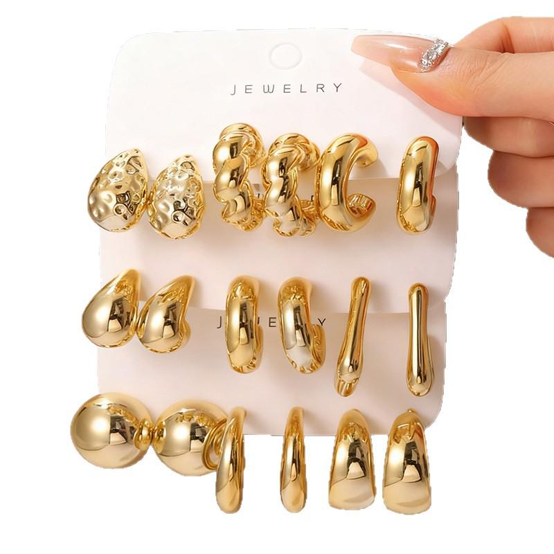Elegant Geometric Gold Water Drop Ear Cuffs - Women's Luxury Earring Set