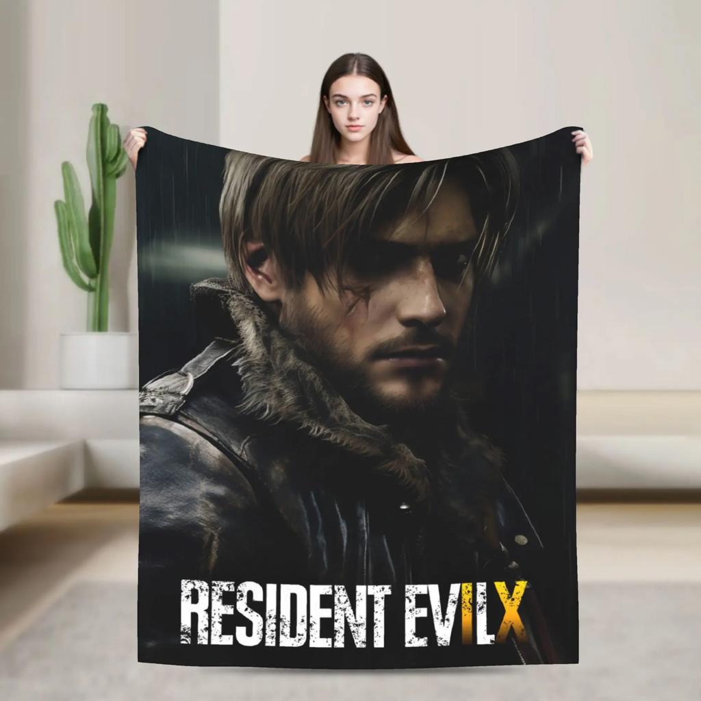 Warm Soft Flannel Throw Blanket for Kids Boys Girls Airplane Travel Leon Kennedy Resident Evil Design Funny Sofa Bed Cover Beds