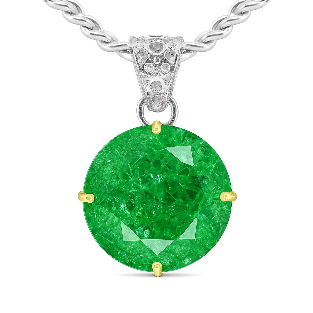 Top Quality Natural Green Emerald 35 Ct CERTIFIED Round 925 Sterling Silver Gems AI-125-NS