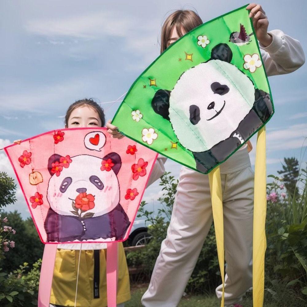 

Handheld Cartoon Panda Wind Kites Easy To Fly Foldable Children Kite Toys Outdoor Toys зелений