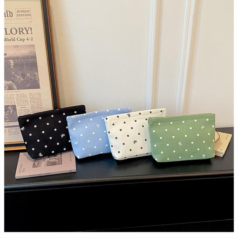 Portable Zipper Corduroy Makeup Bag Polka Dot Lightweight Storage Bag Large Capacity Make Up Organizer Outdoor