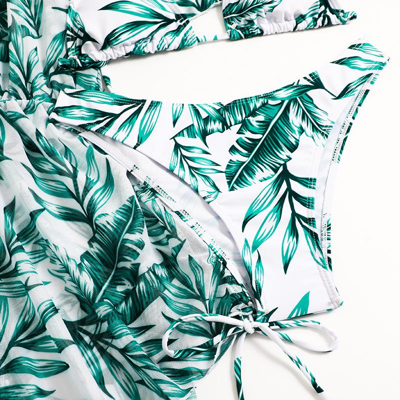 Digital Print Three Piece Drawstring Sexy Bikini Swimsuit Fashion For Summer Vacation