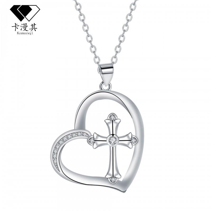 Womens Silver-Tone Heart Cross Pendant Necklace Boho Chic Choker Chain Vacation Outfits Silver