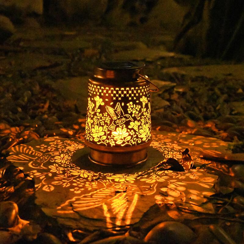 Wrought Iron Solar Hummingbird Projection Light