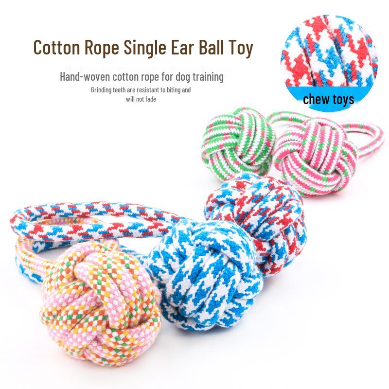 

Многоцветная хлопковая веревка, устойчивая к укусам игрушка для собак - Чистка зубов и интерактивный мяч для средних и крупных пород