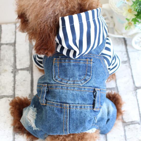 Puppy Denim Clothes Four-legged Conjoined Windproof Clothes Warm Pet Supplies for Spring Autumn