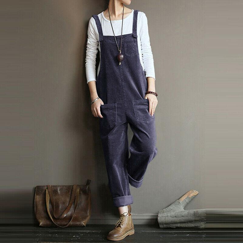 Autumn/Winter Solid Color Casual Corduroy Long Overalls
