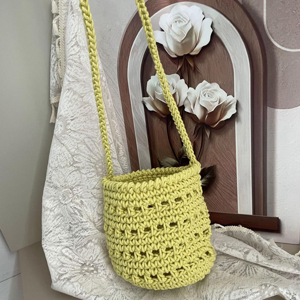 Cute Korean Style Hollow Out Knitted Weave Bag Braided Solid Color Knitted Shoulder Bag Handbag Vacation Style Beach Bag Daily