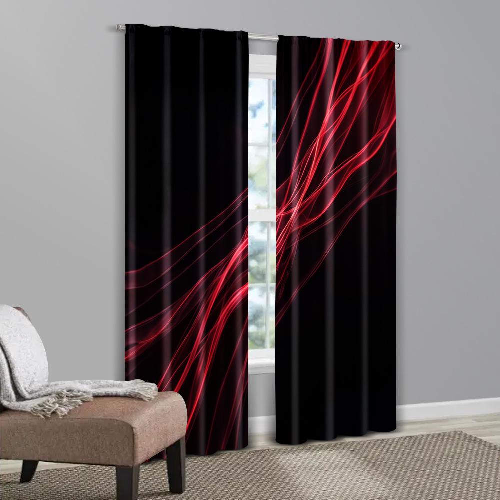 2 Stück   Kreative Vorhänge Modern Schwarz & Rot Farbblock Polyester Gewebt (ohne Stange) Dekorationen Außen Perfekt für Schlafzimmer