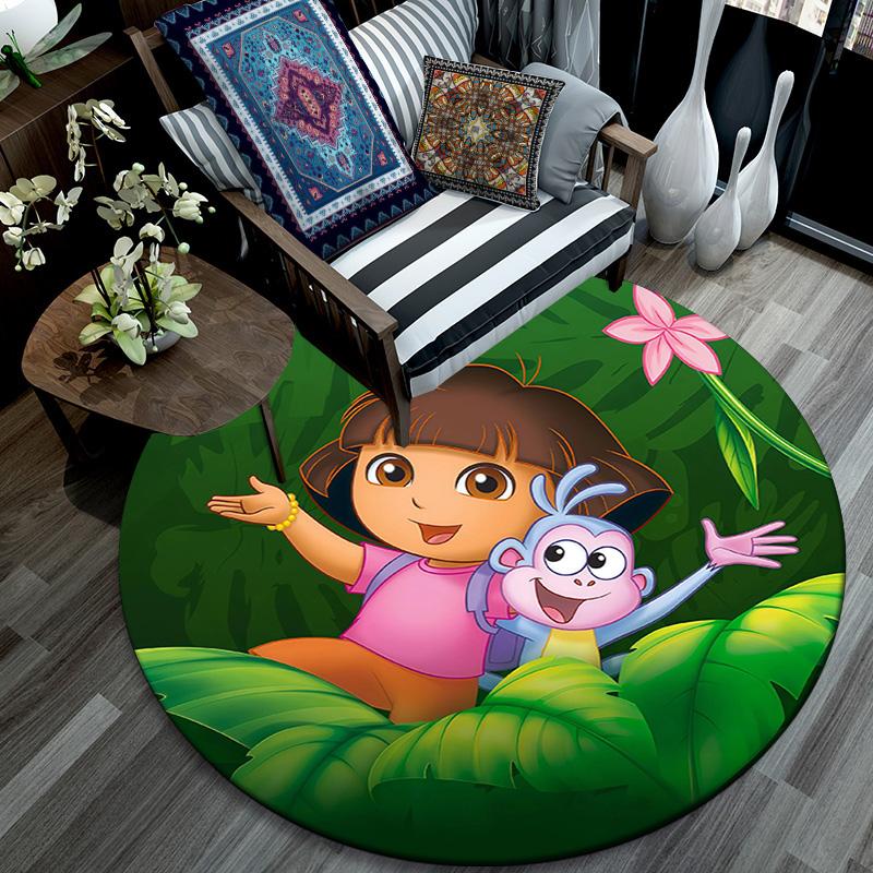 Dora the Explorer Round Area Rug,Carpet Rug for Living Room Bedroom Sofa Playroom Decor,Non-slip Floor Mat