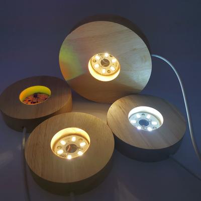 Round USB Wood Light Base Solid Rubber Wooden LED Light Display Stand Lamp Holder Lamp Base Art Ornament Light Base