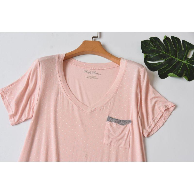 

Women s Modal Print Short-Sleeved Nightdress Summer Thin Cool Plaid Stretch Sleeping Dress Pajamas Pink M