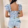 Women's European & American INS Summer Floral Square Neck Slim-Fit Top