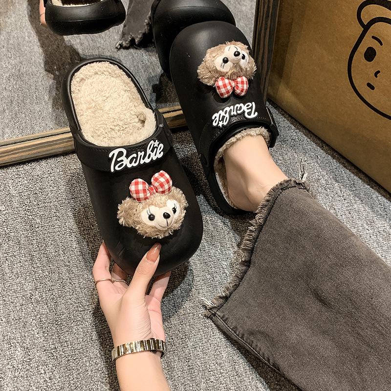 Cute Cotton Slippers Women's Outer Wear 2025 Autumn and Winter New Fashion Versatile Velvet Warm Two Wear Cotton Slippers Women