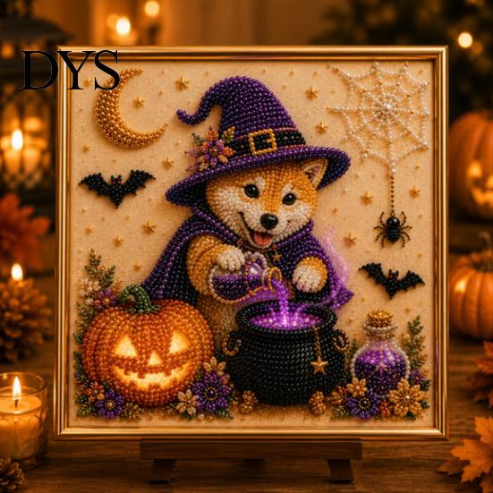 Unique Handmade Gift Idea Halloween Faux Pearl Painting Kit, Puppy Ghost 3D Art Craft Imitation Kit for Adults Beginners, Home Wall Decor, DIY Stress