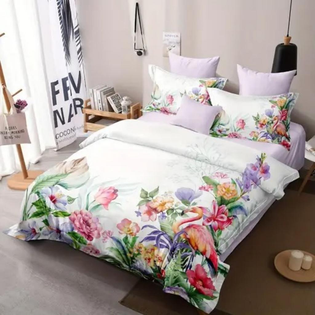 Dopamin Buntes Blumenmuster Romantischer Bettbezug Queen King Size Frühling Blumenmuster Bettwäscheset Raumdeko 3-teiliges Set Ohne Steppdecke
