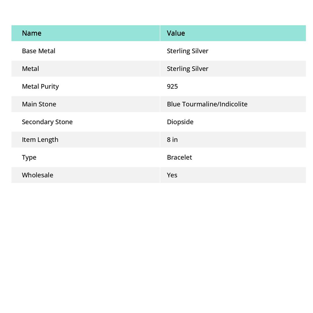 Natural Indicolite Tourmaline,Diopside 925 Sterling Silver Bracelet 8" U7n26