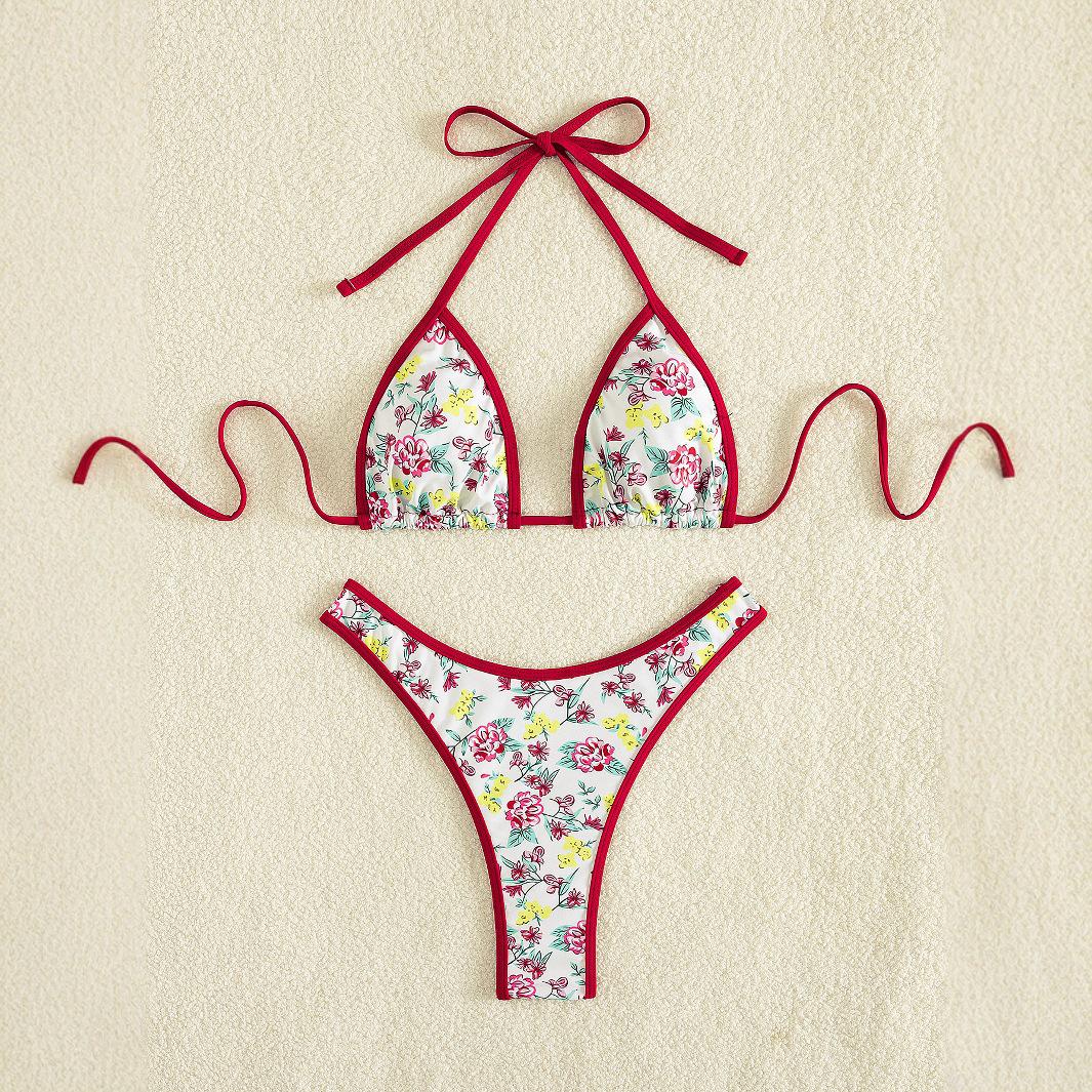 

2025 Floral Lace-up Backless Bikini Swimsuit - European & American Style Small