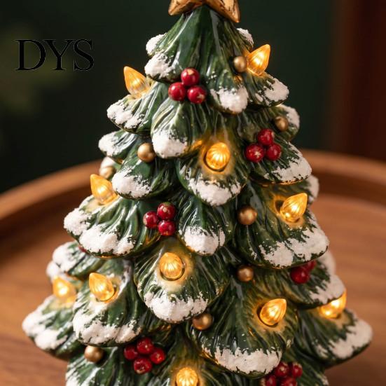 Portable Bedside Decorative Light Lighted Christmas Tree Tabletop Decor, Resin LED Artificial Xmas Ornament Branch with Warm Glow, USB Powered Holiday
