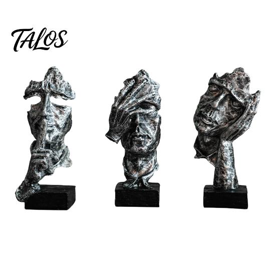 Talos 3Pcs Abstract Silent Figure Sculpture Set, Minimalist Art Desk Decor with Finger-to-Lips, Cover-Eyes & Chin-Rest Poses, Resin Statues for Living