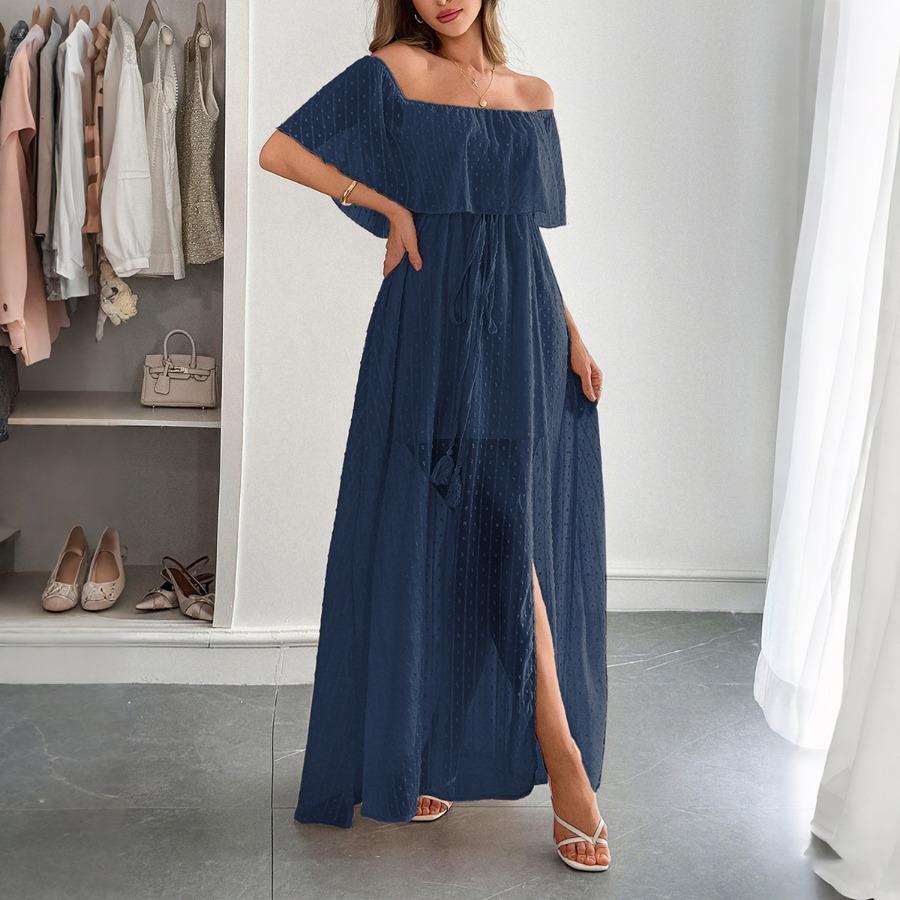 Elegant Temperament with A Bra Waist Short Sleeve Long Skirt Dress Women's Dress 2025