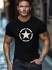 Mens Navy Blue and Black Star Patterned Tshirt  Sleeved Loose  White Star Design Comfortable All Year Round Mens Versatile
