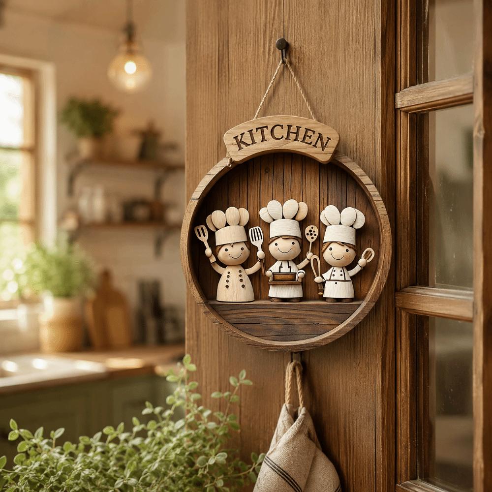 2D Plan Kitchen Sign Wooden Restaurant Chef Pendant Kitchen Wall Art Home Furnishings
