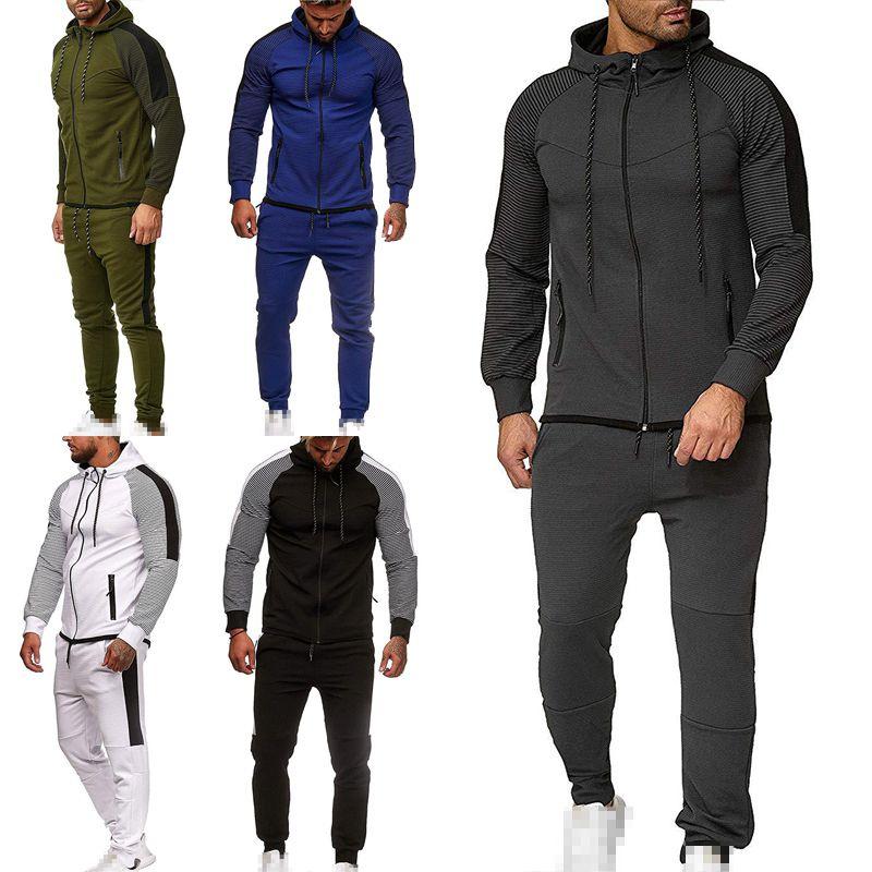 Classic Men Tracksuit Set With Hooded Pullover And Adjustable Jogging Pants