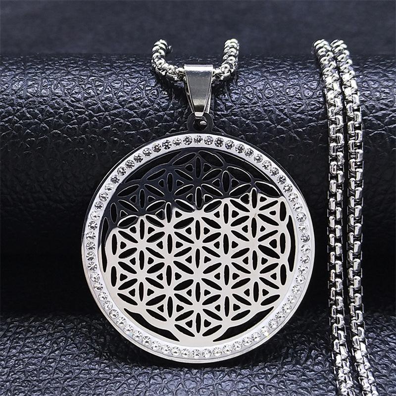 Vintage Sacred Geometry Flower Of Life Unisex Stainless Steel Round Pendant Necklace