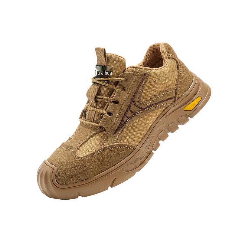 

Men s Summer Breathable Safety Work Shoes - Anti-Smash, Anti-Puncture, Electric Welding Protection, Insulated, Lightweight, Solid Sole Camel Canvas Khaki;36