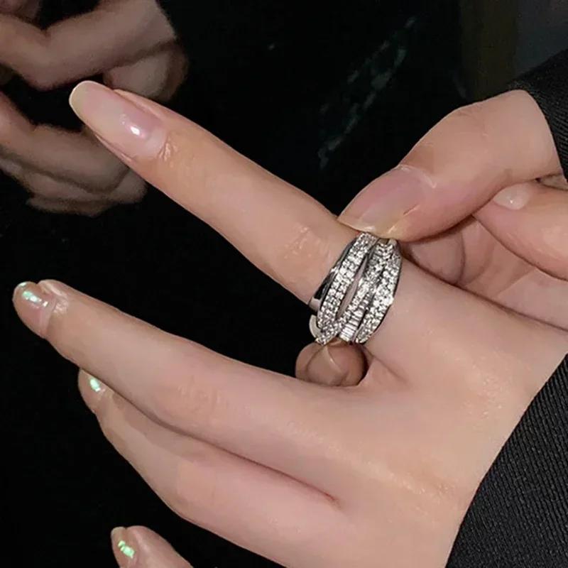 2025 Silver Color Rhinestone Ring Multi-layer Winding Rings for Women Wedding Full Zircon Finger Rings Fashion Jewelry Gifts